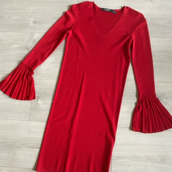 Red Midi Ralph Lauren Size XS Ribbed Sweater Dress - Picture 2 of 6